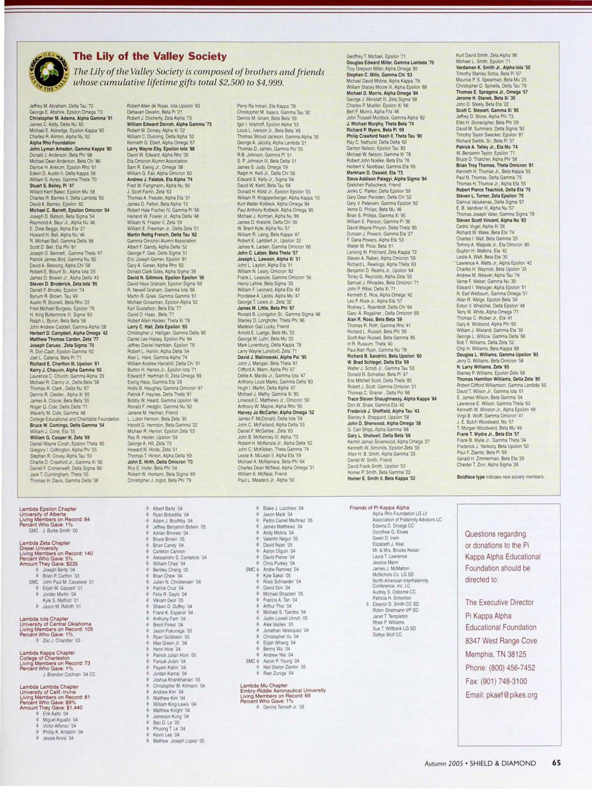 The Lily Of The Valley Society, Autumn 2005